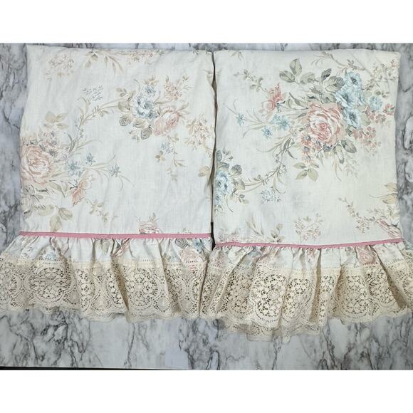 Vintage Croscill Floral Lace Curtain Panels Set 2 Cottage Shabby Chic Romantic - Picture 1 of 8